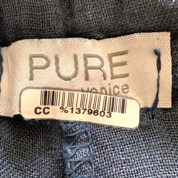 Pure Venice Women Sz M Blue 100% Linen Elastic Waist Pockets Wide Leg Crop Pants - Picture 6 of 7